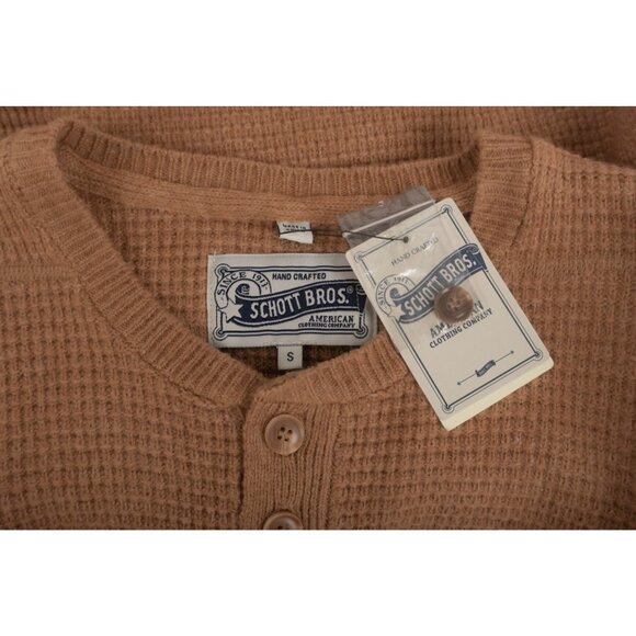 Schott NYC Bros. Mens Sweater Size S Light Brown Wool Blend Waffle knit NWT - Picture 6 of 6